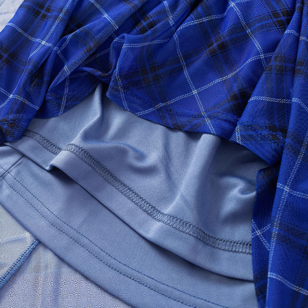 Women's Blue Plaid Strapless Long Dress | Polyester & Spandex