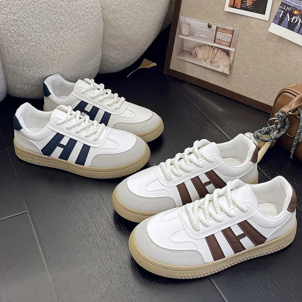 Women's Contrast Platform Sneakers | Round Toe, Brown or Navy