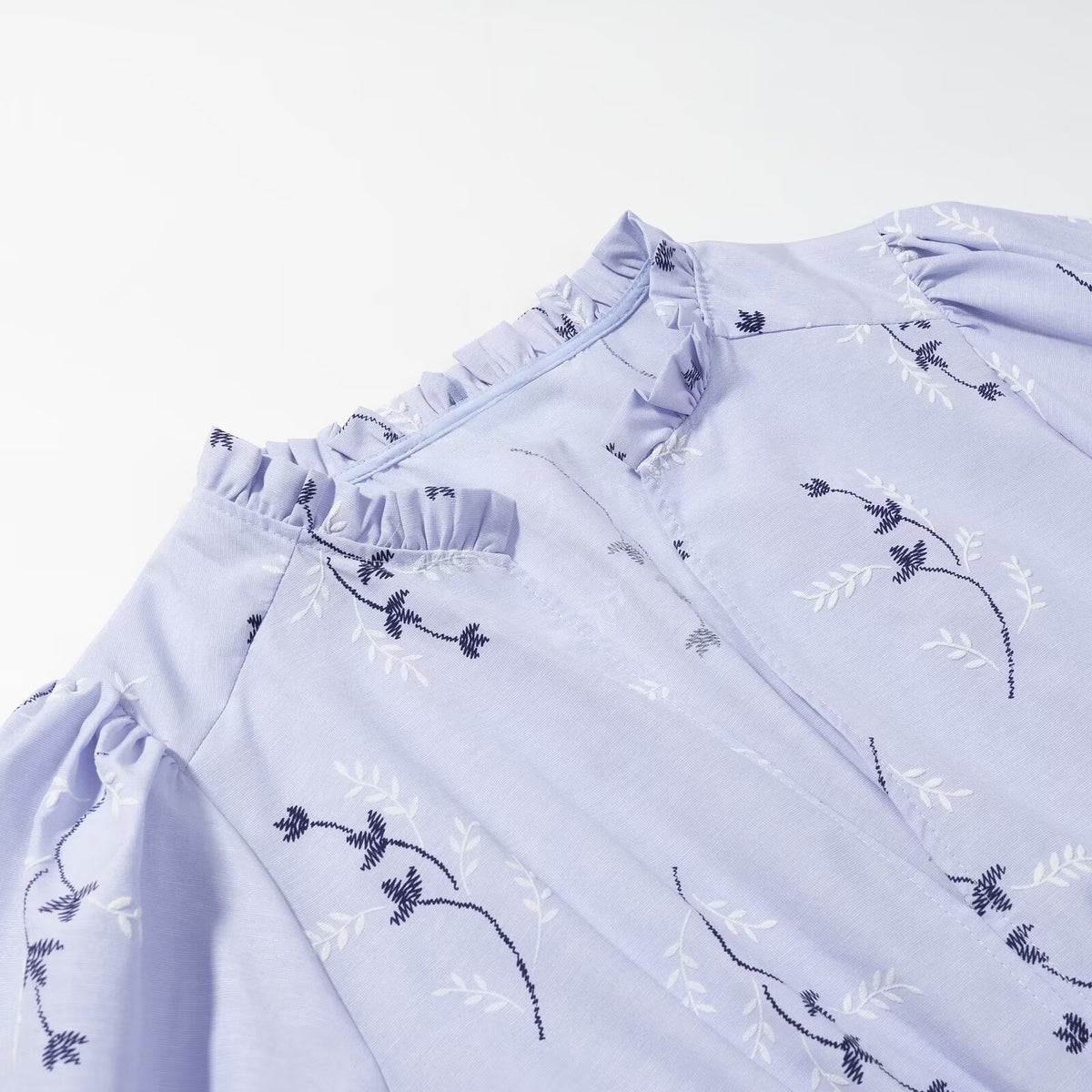 Women's Blue Floral V-Neck Midi Dress | Fitted High Waist