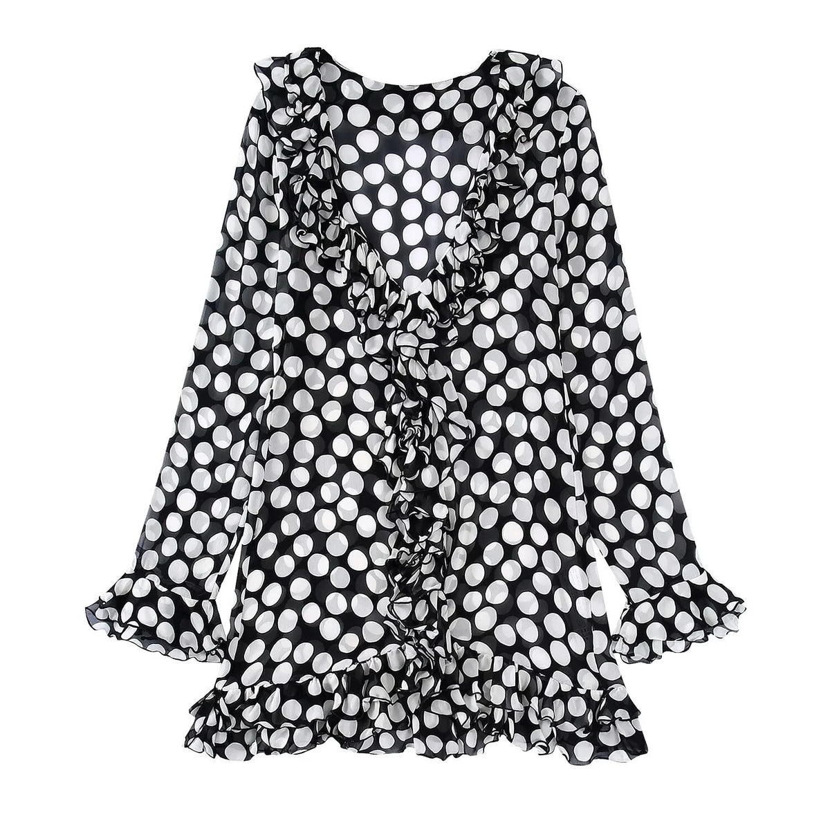Women's Polka Dot Layered Blouse | Cotton, Long Sleeve, Loose Fit