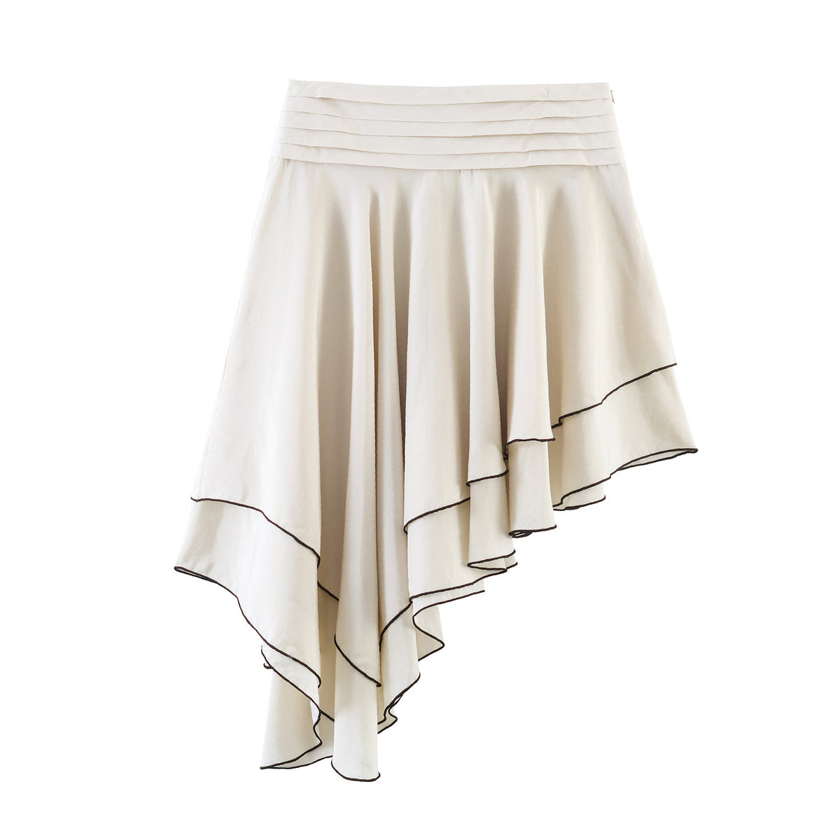 Women's Layered Asymmetric A-Line Midi Skirt | Polyester, Apricot