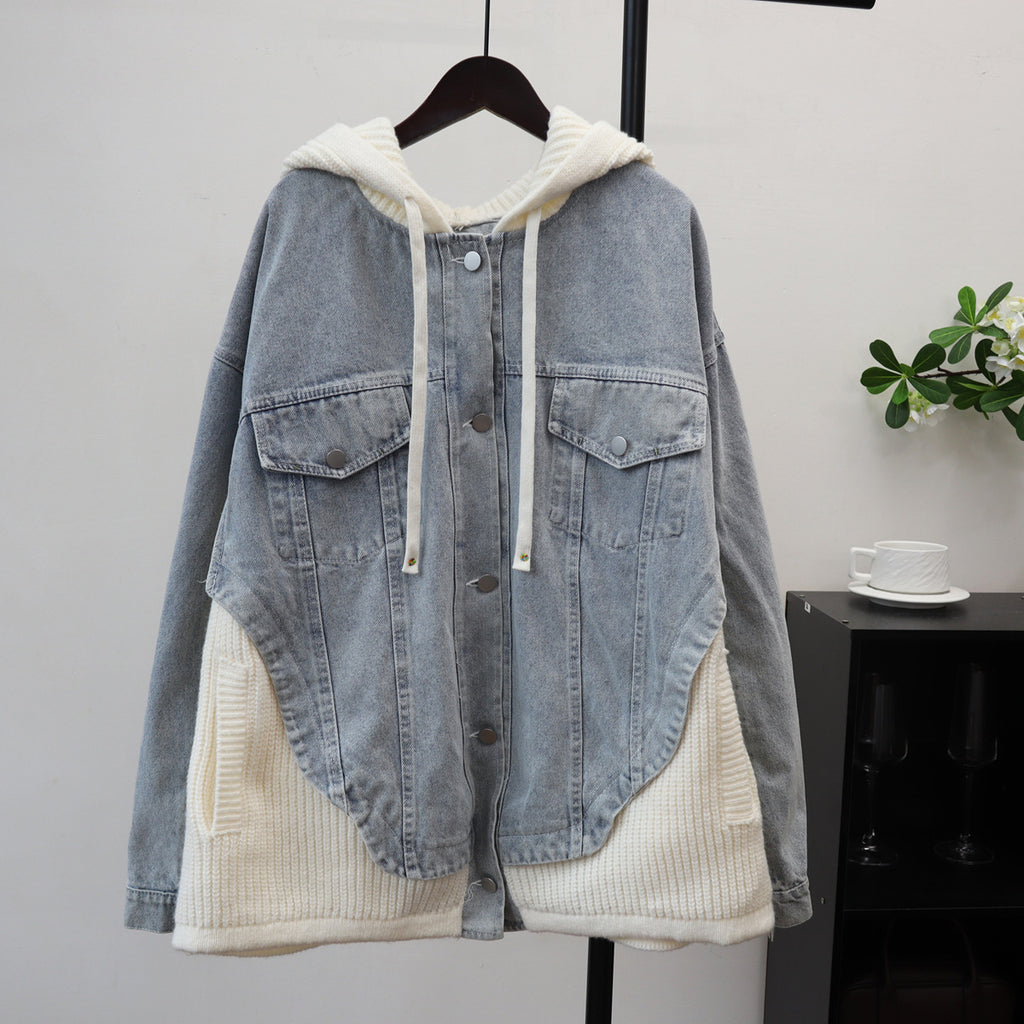 Women's Loose Hooded Cardigan Jacket | Button Front, Off-White & Black
