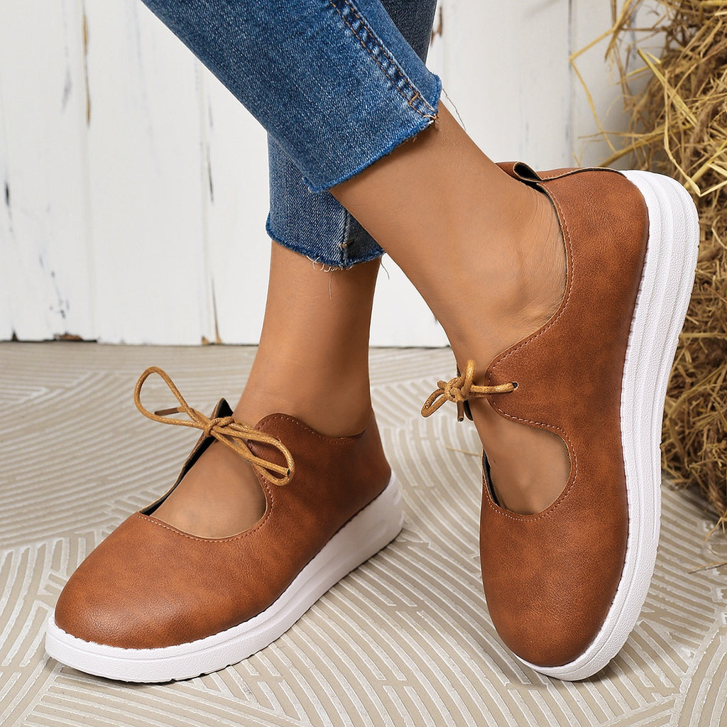 Round-Toe Front-Strap Casual Shoes for Women | Brown & Black