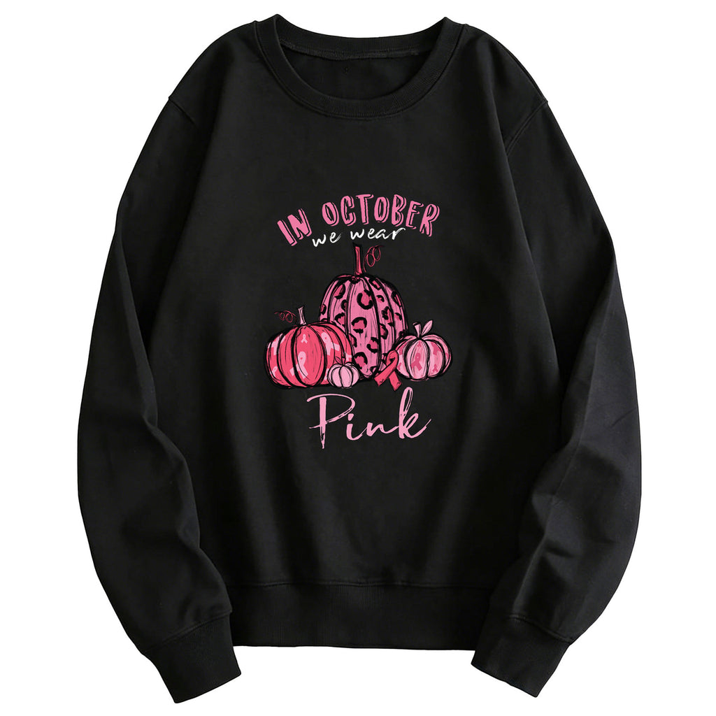 Printed Crew-Neck Hoodie | Street Style - Pink