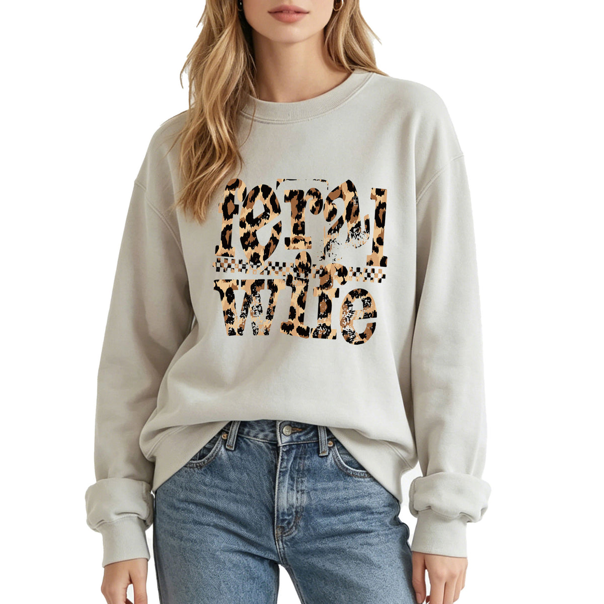 Women's Feral Wife Leopard Print Sweatshirt | Crew Neck, Cotton
