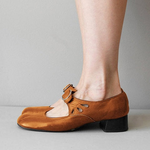 Women's Low Heel Buckle Shoes | Round Toe, PU Upper, 4 Colors