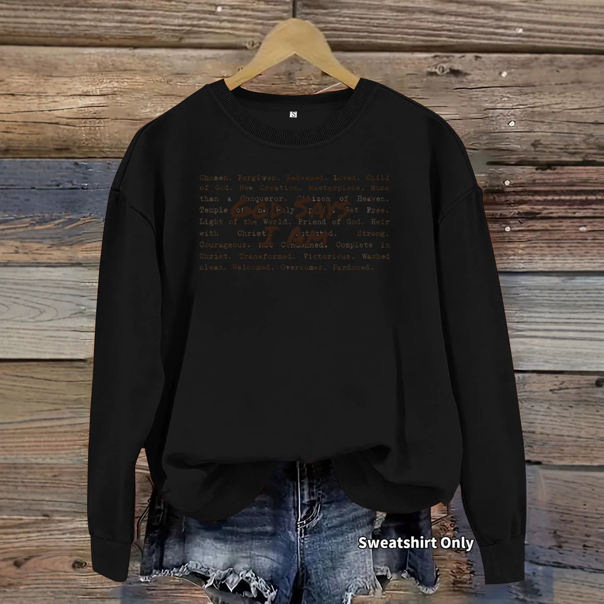 Women's Loose Print Hoodie | Round Neck, Lantern Sleeves, 7 Colors - Black