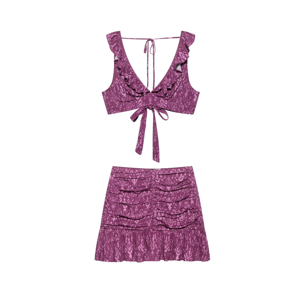 Women's Floral Camisole Top & Pleated Skirt Set | Lingerie Style