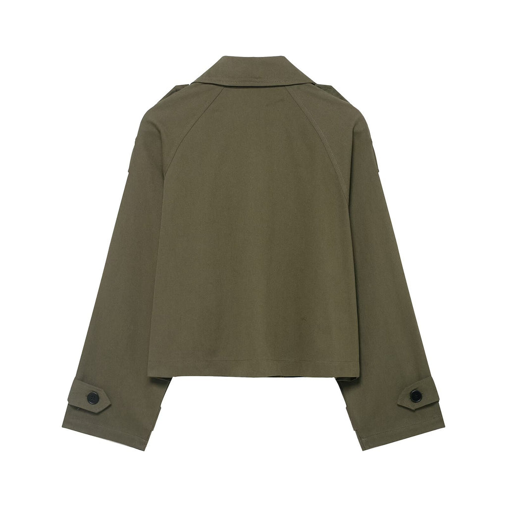 Women's Double-Breasted Cropped Windbreaker | Oversized, 2 Colors - Army Green