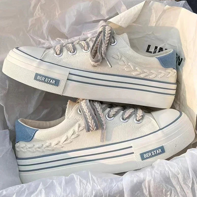 Women's Canvas Platform Sneakers | Lace-Up, Rubber Sole, 2 Styles