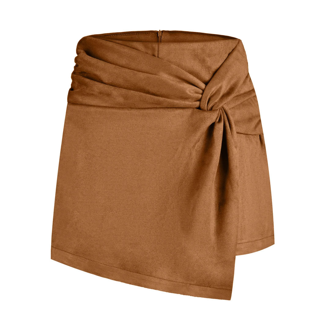 Women's Suede Twist Mini Skirt | Black, Khaki or Brown