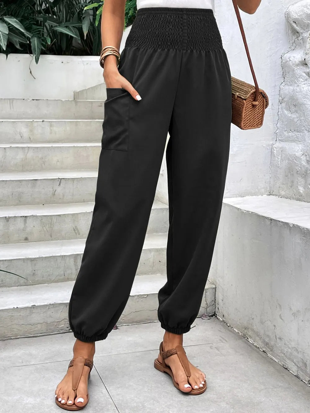 Women's Smocked High-Rise Joggers | Pockets, 3 Colors