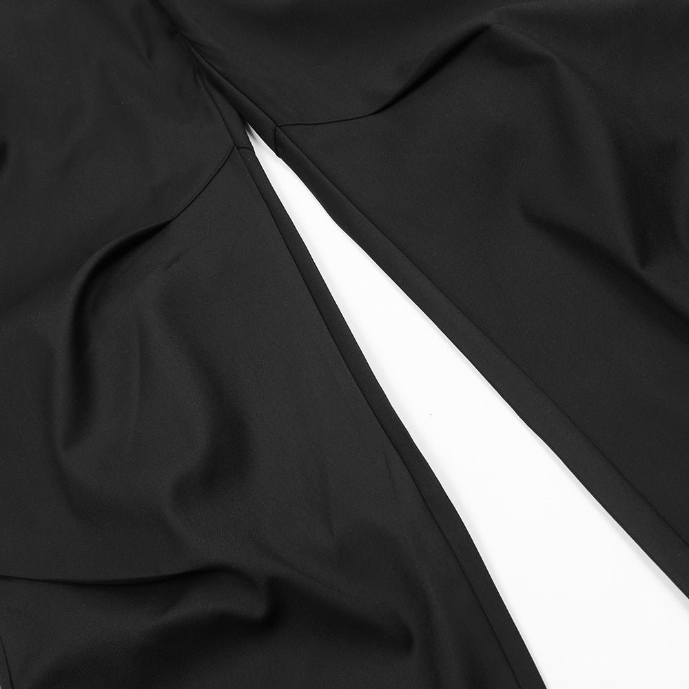 Women's Black Pleated Wide Leg Pants | Straight Leg, Mid Waist