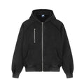Women's Black Washed Zip-Up Hoodie | Printed, Loose Fit