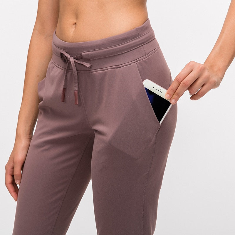 Women's Workout Joggers | Nylon & Spandex, Pocket, 6 Colors - Black