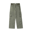 Women's Army Green Denim Wide Leg Pants | Multi-Pocket, Washed