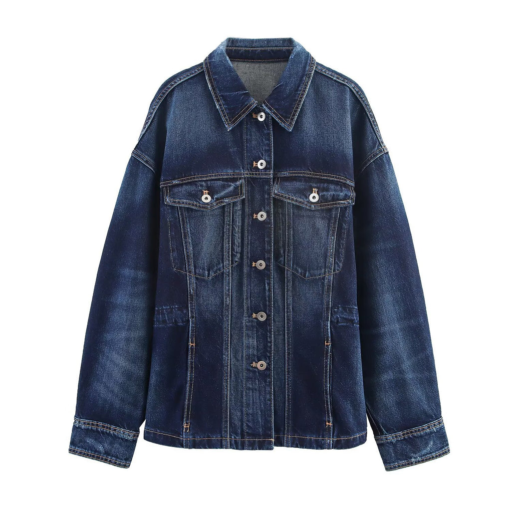 Women's Blue Denim Jacket | Button Front, Long Sleeve