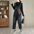 Women's Color Block Denim Overalls Jumpsuit | High Waist, Loose Fit