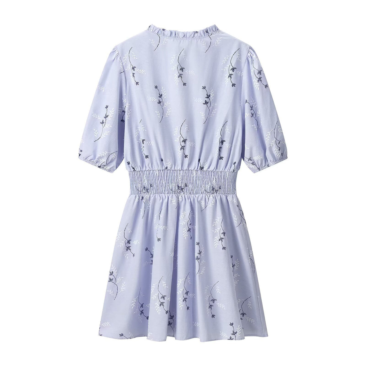 Women's Blue Floral V-Neck Midi Dress | Fitted High Waist