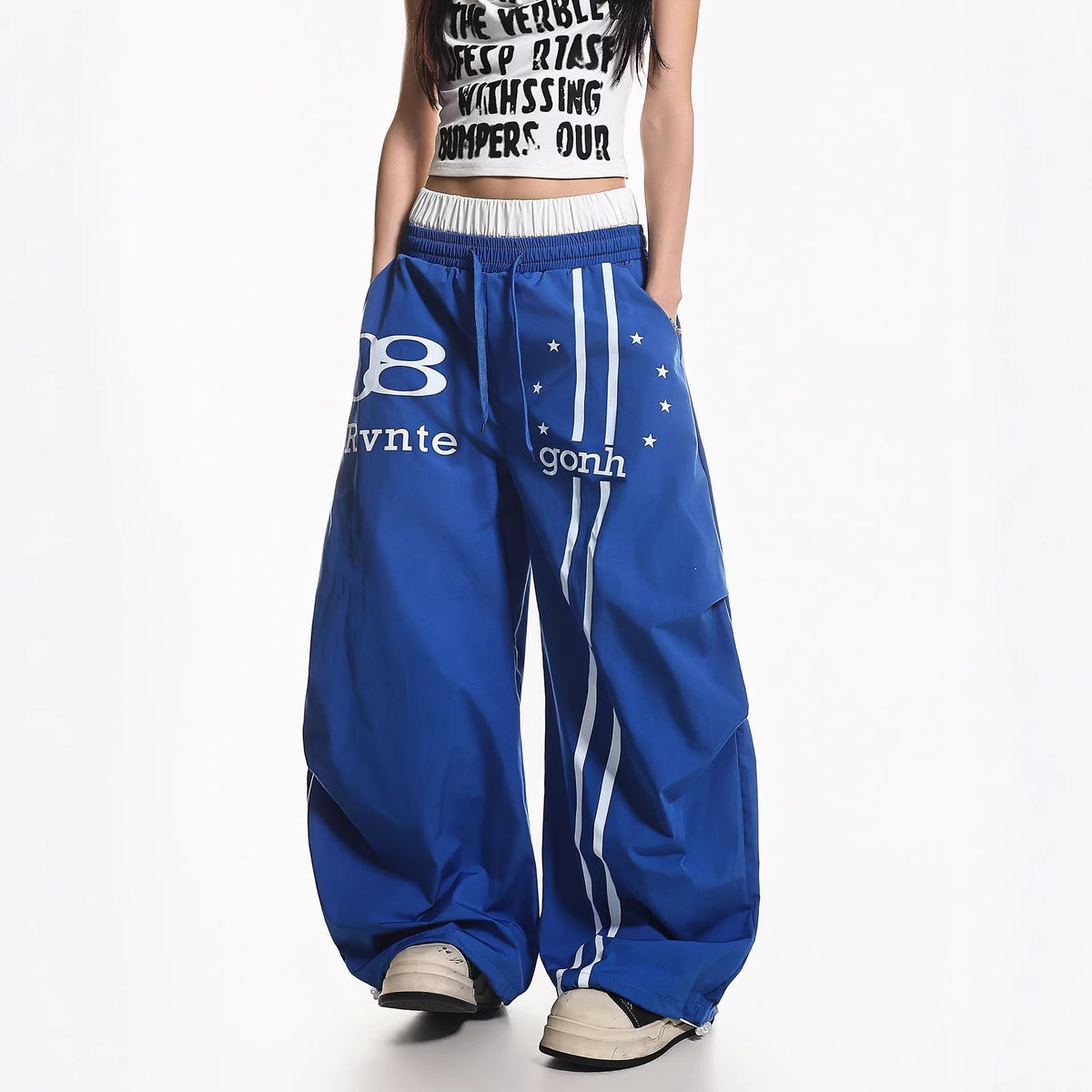 Waistband Paratrooper Cargo Pants for Women - Blue