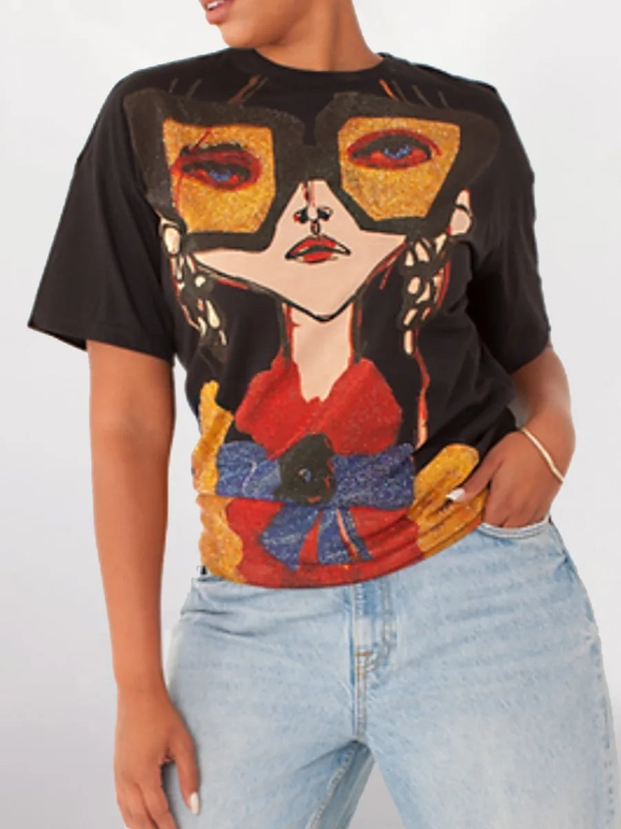 Women's Sequined Print T-Shirt | Dropped Shoulder, 2 Colors