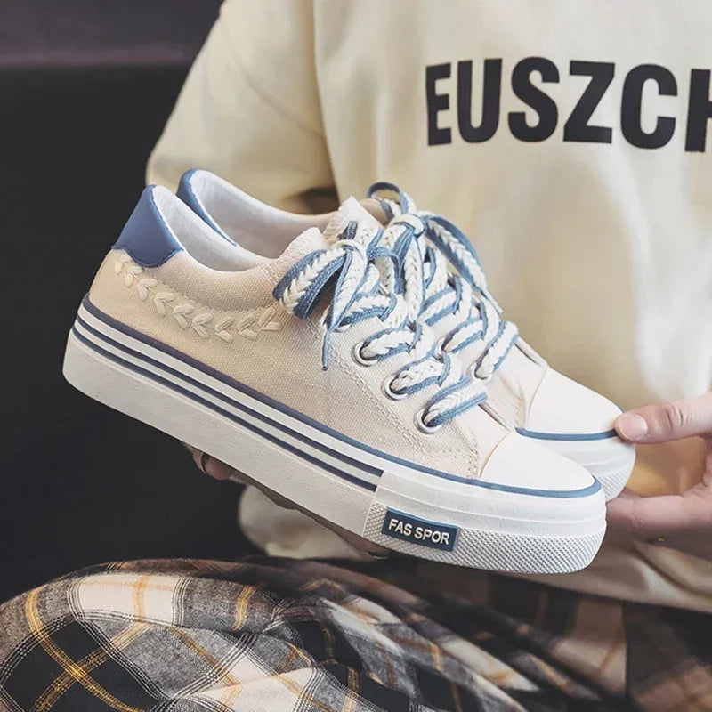 Women's Canvas Platform Sneakers | Lace-Up, Rubber Sole, 2 Styles