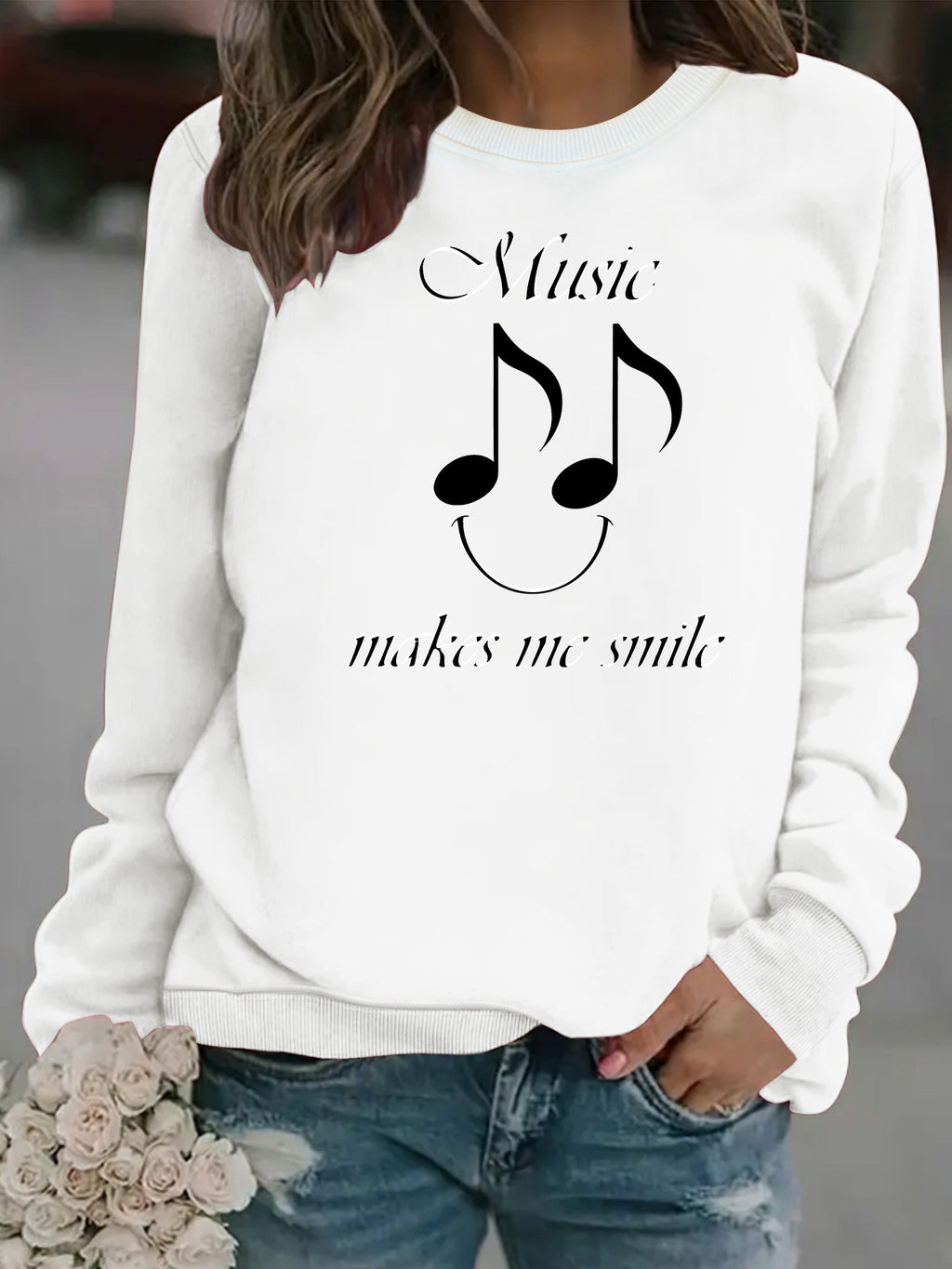 Women's Printed Fleece Hoodie | Round Neck, Loose Fit, 7 Colors - Grey