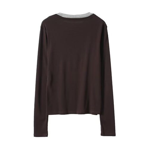 Double-Layer Collar Slim Fit Long Sleeve Top | Faux Two-Piece