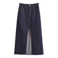 Women's Blue Denim Midi Skirt | Patchwork, Non-Stretch