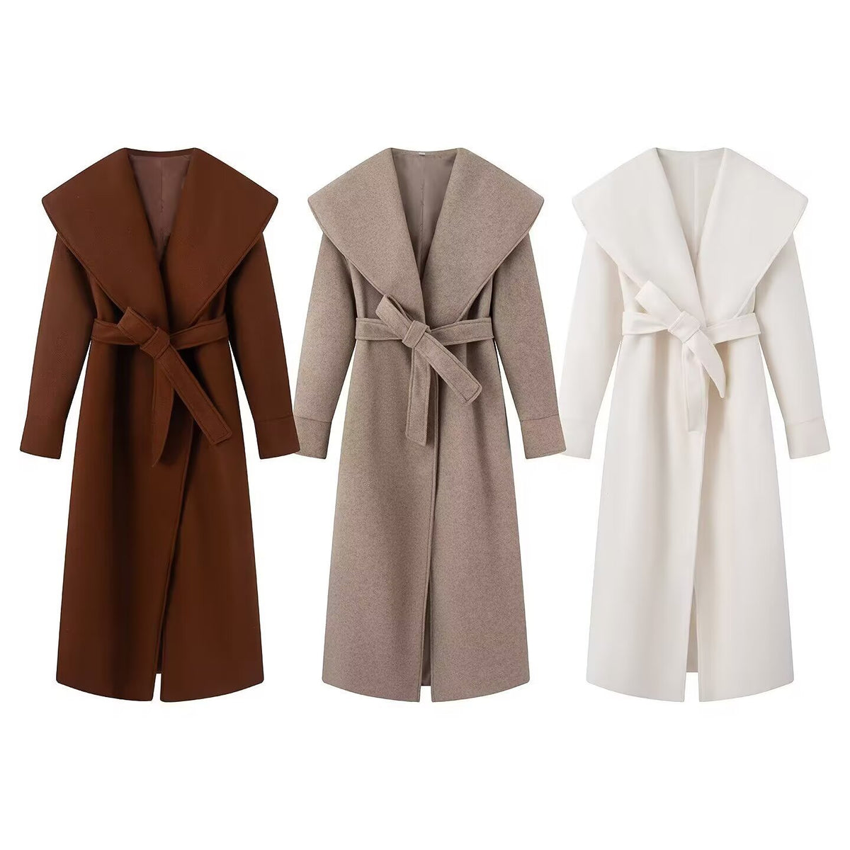 Women's Faux Wool Belted Coat | Turn-Down Collar, 3 Colors - White