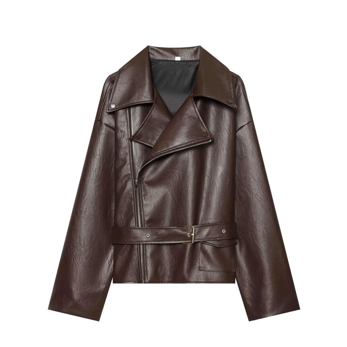 Women's Faux Leather Blazer Jacket | Notch Lapel, Dark Red
