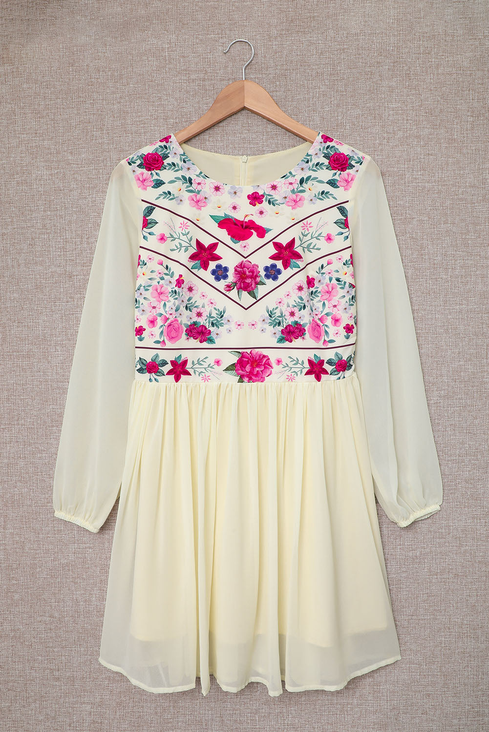 Women's White Floral Mesh Dress | Long-Sleeve, Fully Lined
