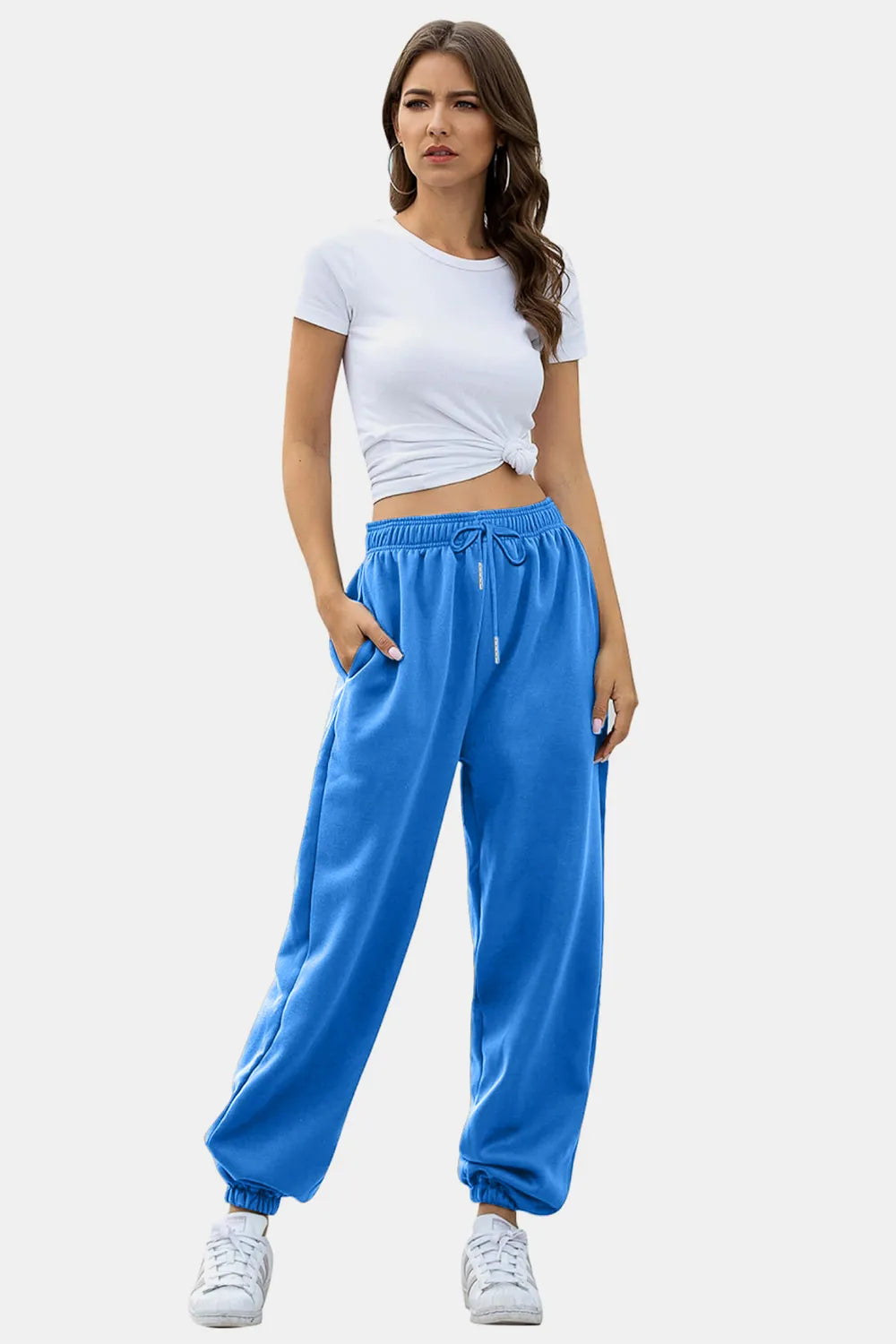 Women's High-Waist Drawstring Joggers | Pockets, Navy/Olive/Pink - Army Green