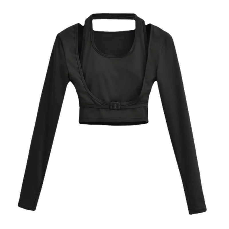 Women's Long Sleeve Faux Two-Piece Halter Top | Slim Fit, 3 Colors