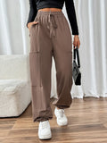 Women's Taupe Tied Joggers | Cotton Blend with Pockets