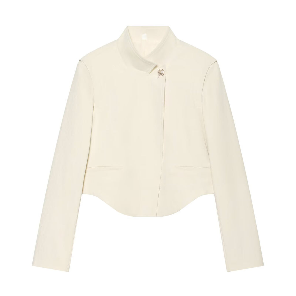 Women's One-Button Suit Jacket | Stand Collar, Beige