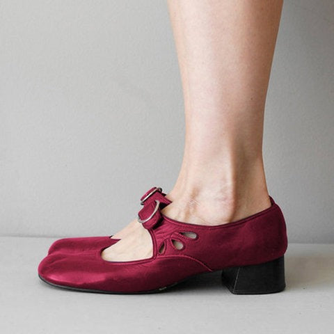 Women's Low Heel Buckle Shoes | Round Toe, PU Upper, 4 Colors