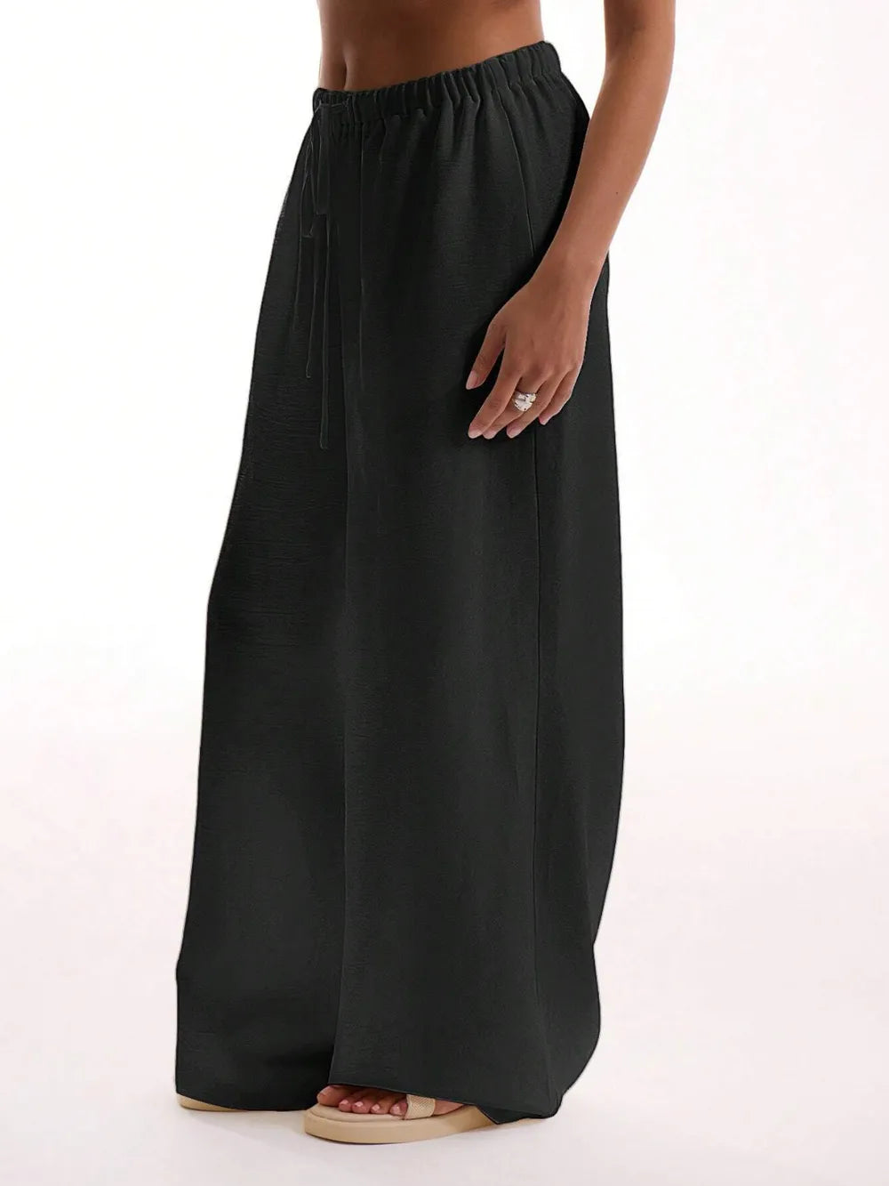 Women's Drawstring Wide Leg Pants | Pockets, 4 Colors - Sage
