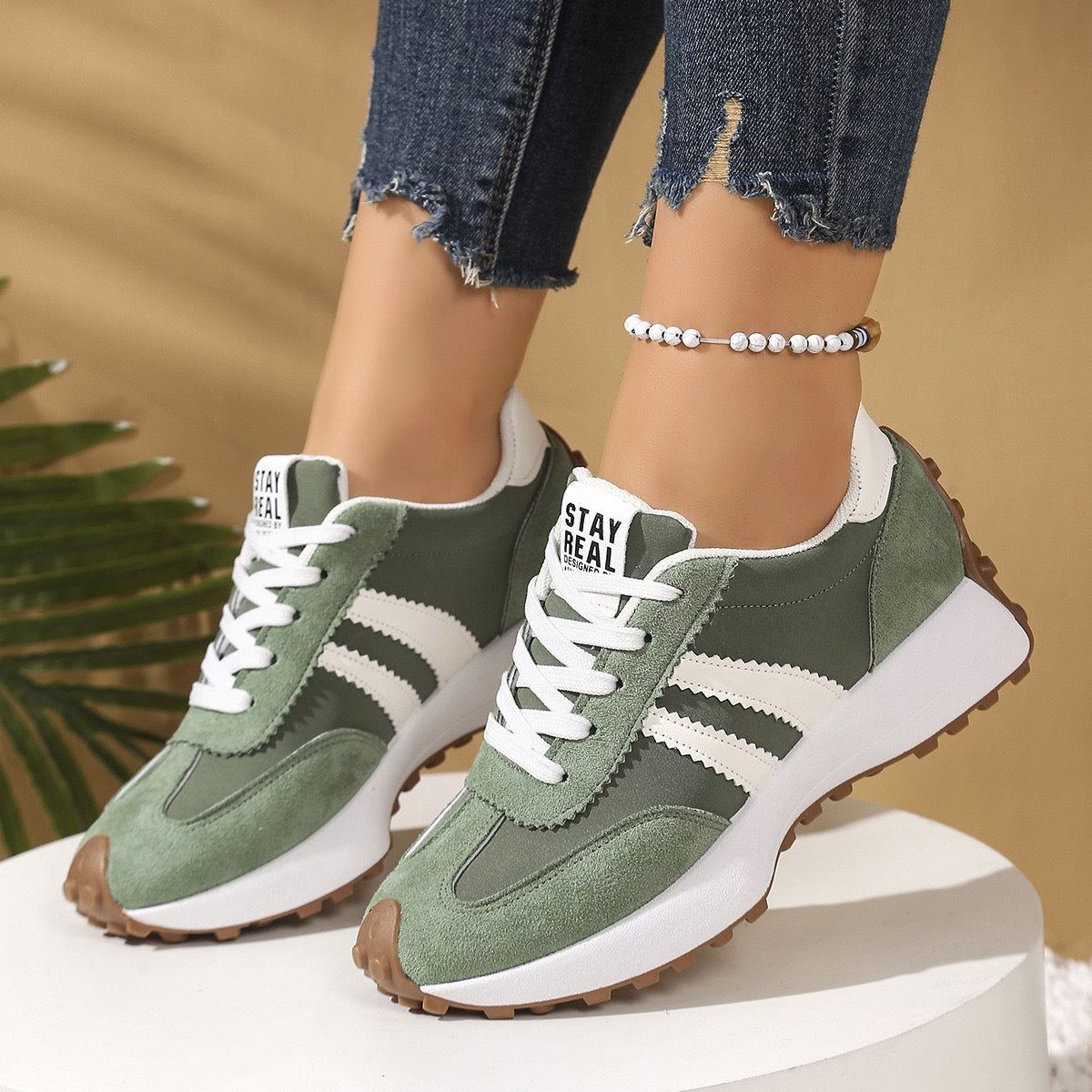Women's Chunky Sole Sneakers | Microfiber Leather, 5 Colors - White