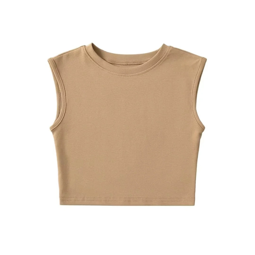 Women's Slim Crew Neck Tank Top | Spandex, 6 Colors - Khaki