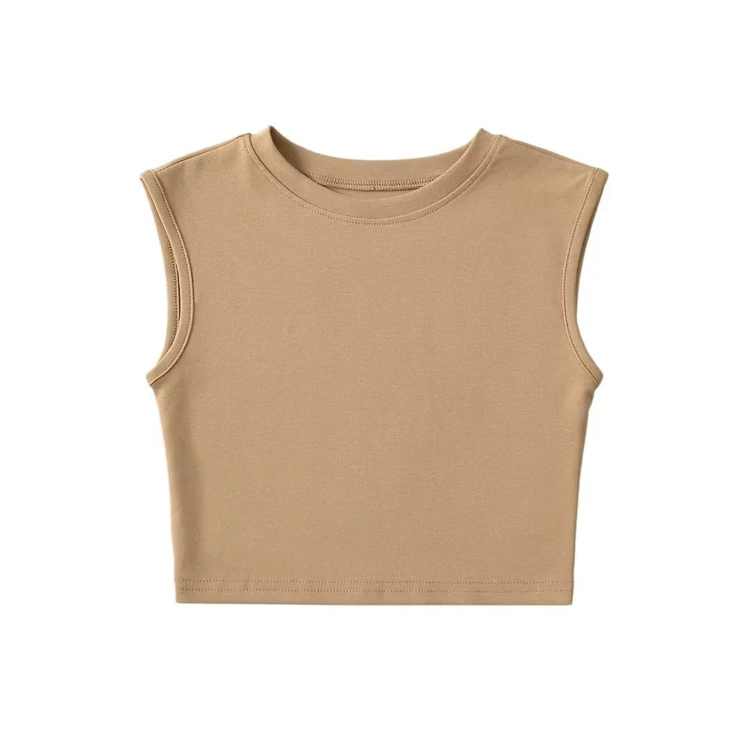 Women's Slim Crew Neck Tank Top | Spandex, 6 Colors - Khaki