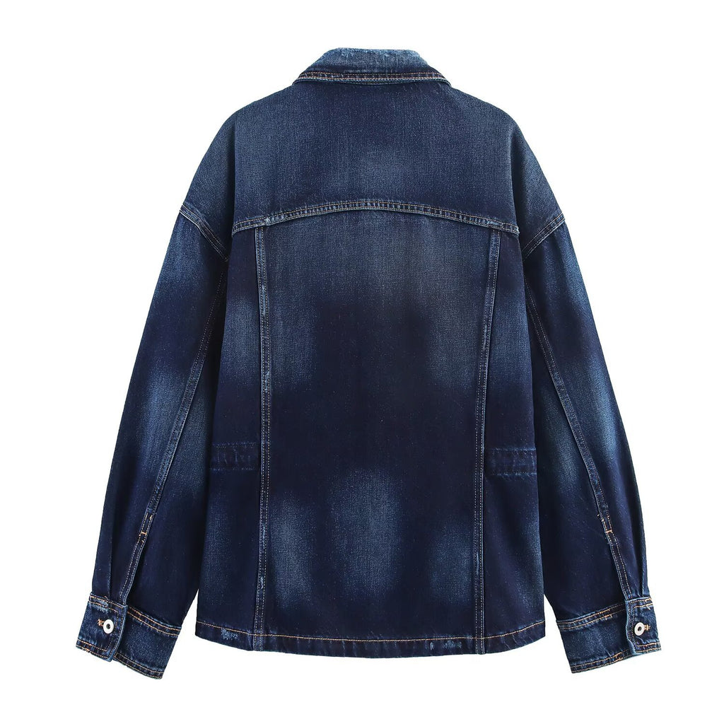 Women's Blue Denim Jacket | Button Front, Long Sleeve