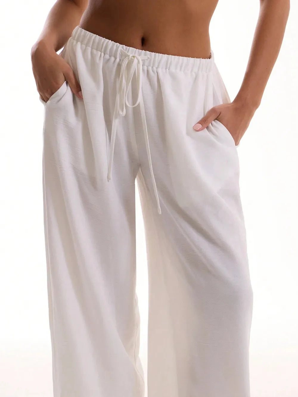 Women's Drawstring Wide Leg Pants | Pockets, 4 Colors - Sage