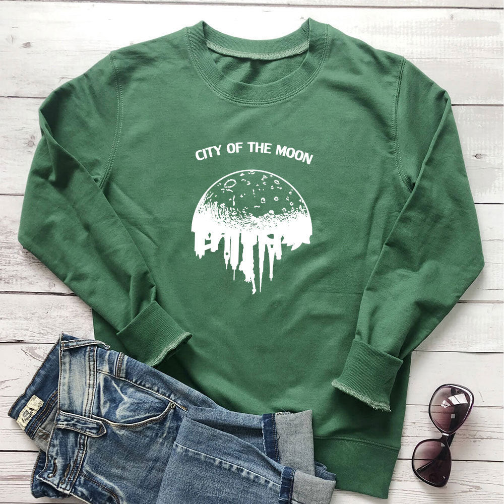 Women's Moon Print Sweatshirt | Cotton, Round Neck, 7 Colors