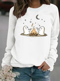 Printed Round-Neck Fleece Hoodie for Women - Grey