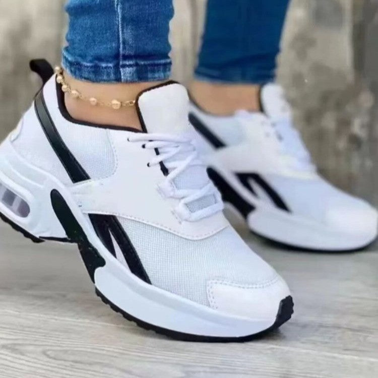Women's Lace-Up Mesh Sneakers | Low Cut, Mid Heel, Round Toe