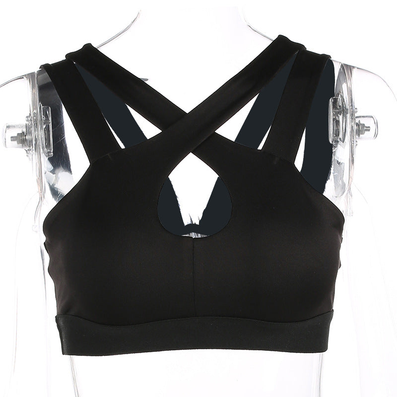 Women's Halter Strappy Yoga Sports Bra | Polyester, Black