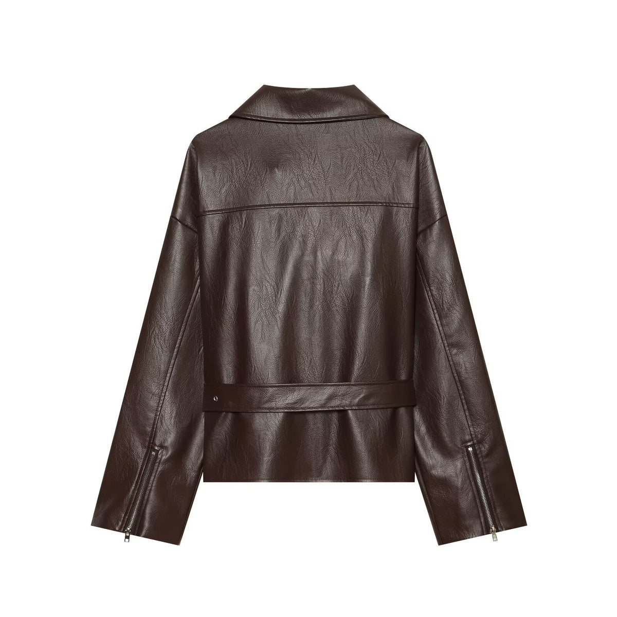 Women's Faux Leather Blazer Jacket | Notch Lapel, Dark Red