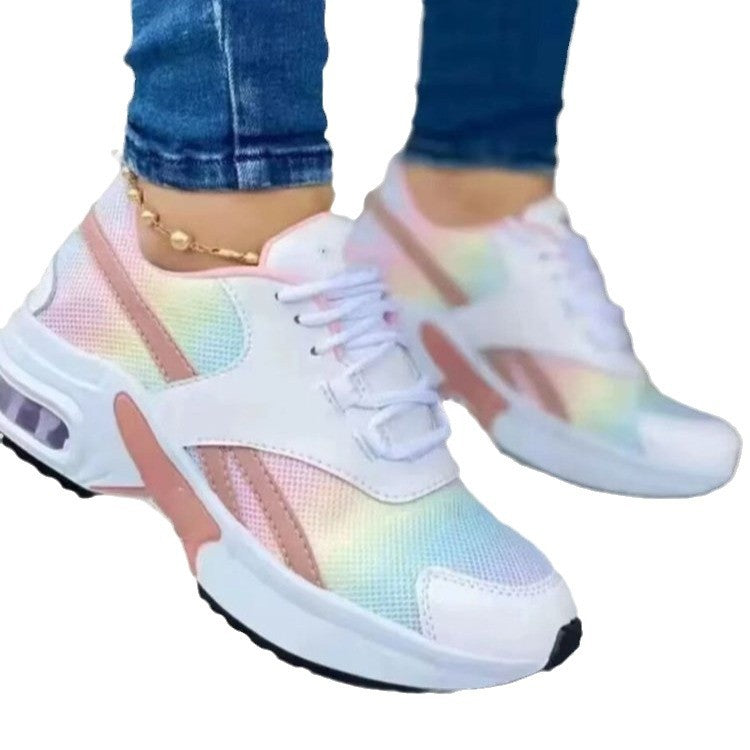 Women's Lace-Up Mesh Sneakers | Low Cut, Mid Heel, Round Toe