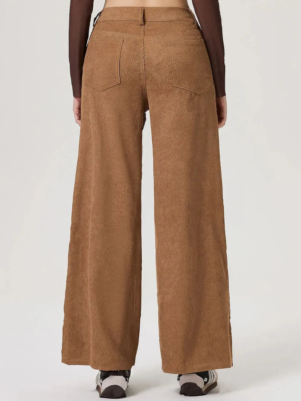 Women's Camel Wide Leg Pants | Buttoned, with Pockets
